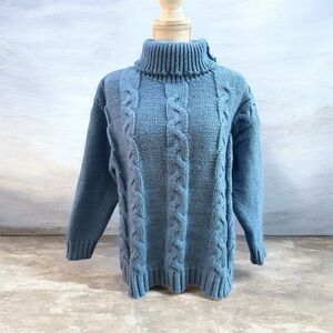 Misslook sz MD periwinkle blue cable knit turtleneck sweater good condition